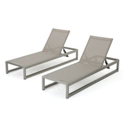 Outdoor Chaise Lounge (Set of 2) With Adjustable Aluminum Frame And Textilene Mesh Seating - Gray