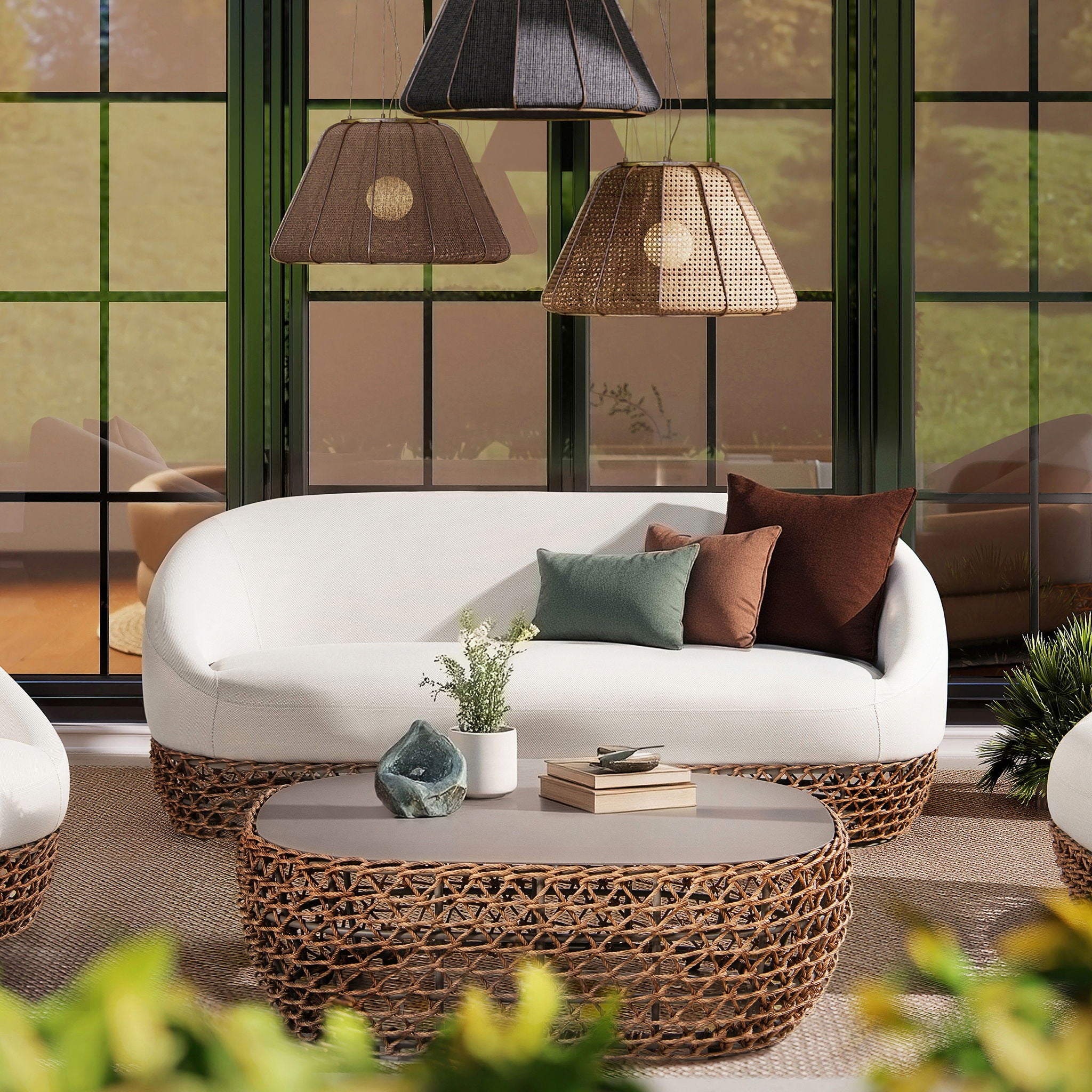 Willow - Oval Woven Patio Coffee Table, Wicker Frame