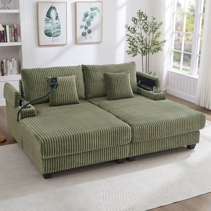 Modern Chaise Sofa With Adjustable Backrest, Cup Holders, Phone Holder & Storage Compartments For Living Room