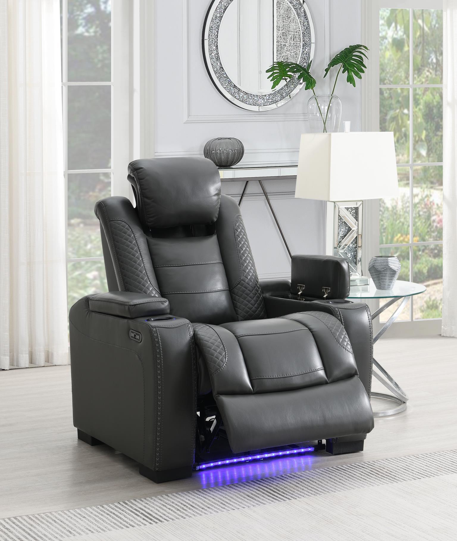 U93 - LED Power Reclining With Power Headrest Chair - Gray