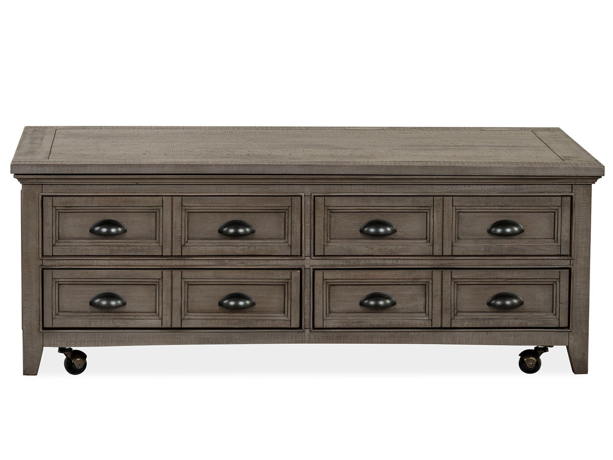 Paxton Place - Lift Top Storage Cocktail Table With Casters - Dovetail Gray