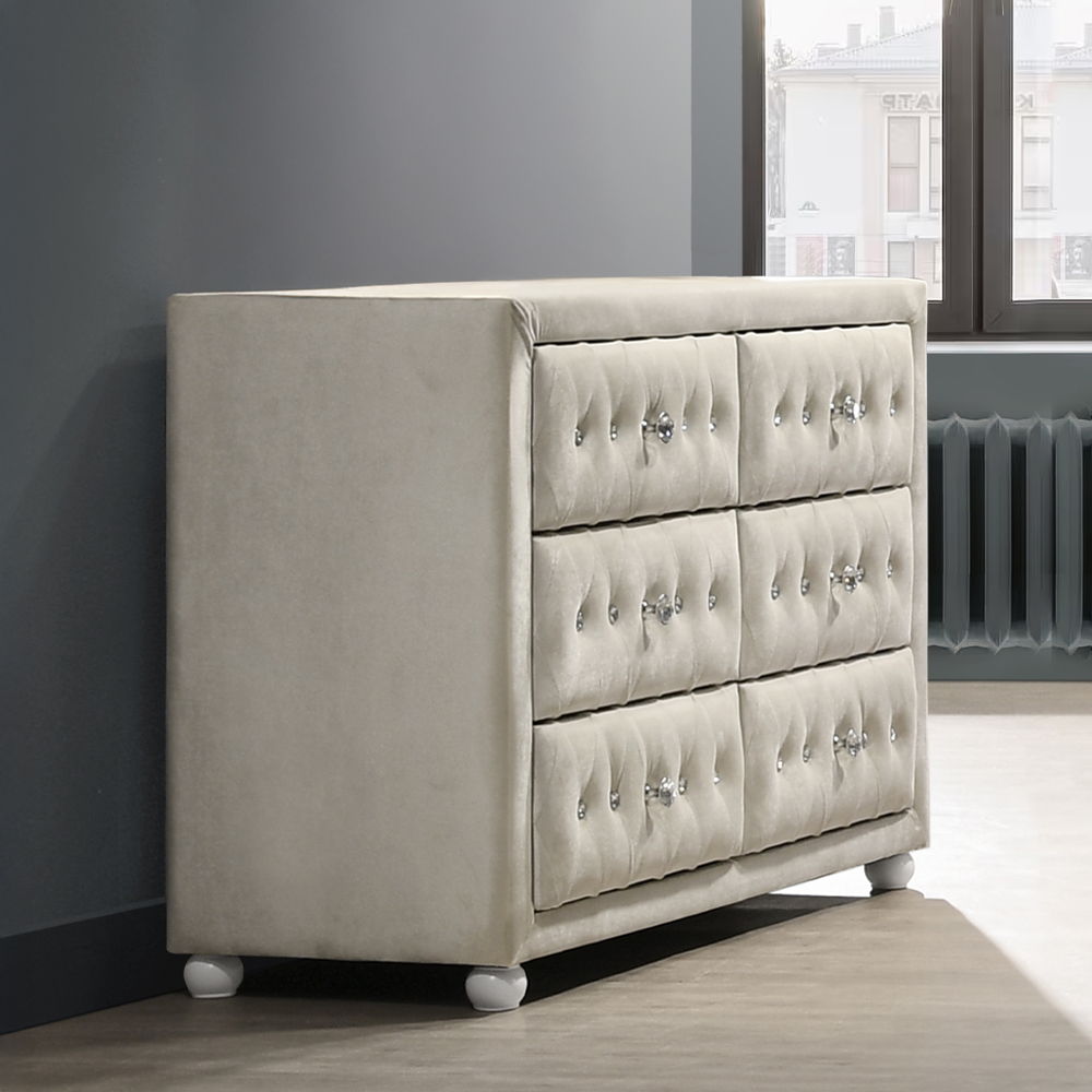 slim fit dress slacks Melody 6-drawer Upholstered Dresser Grey – Value Home Furniture main image 1