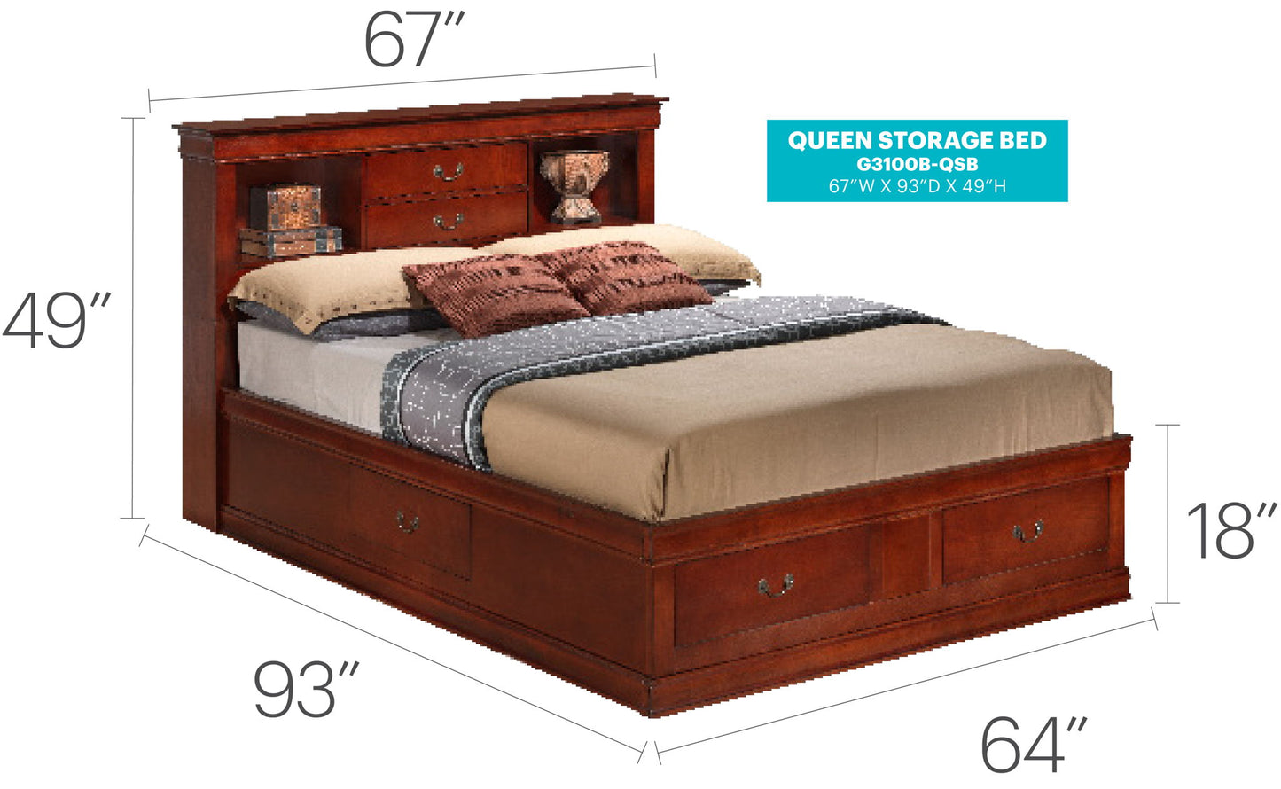 Louis Phillipe - Bookcase Storage Bed