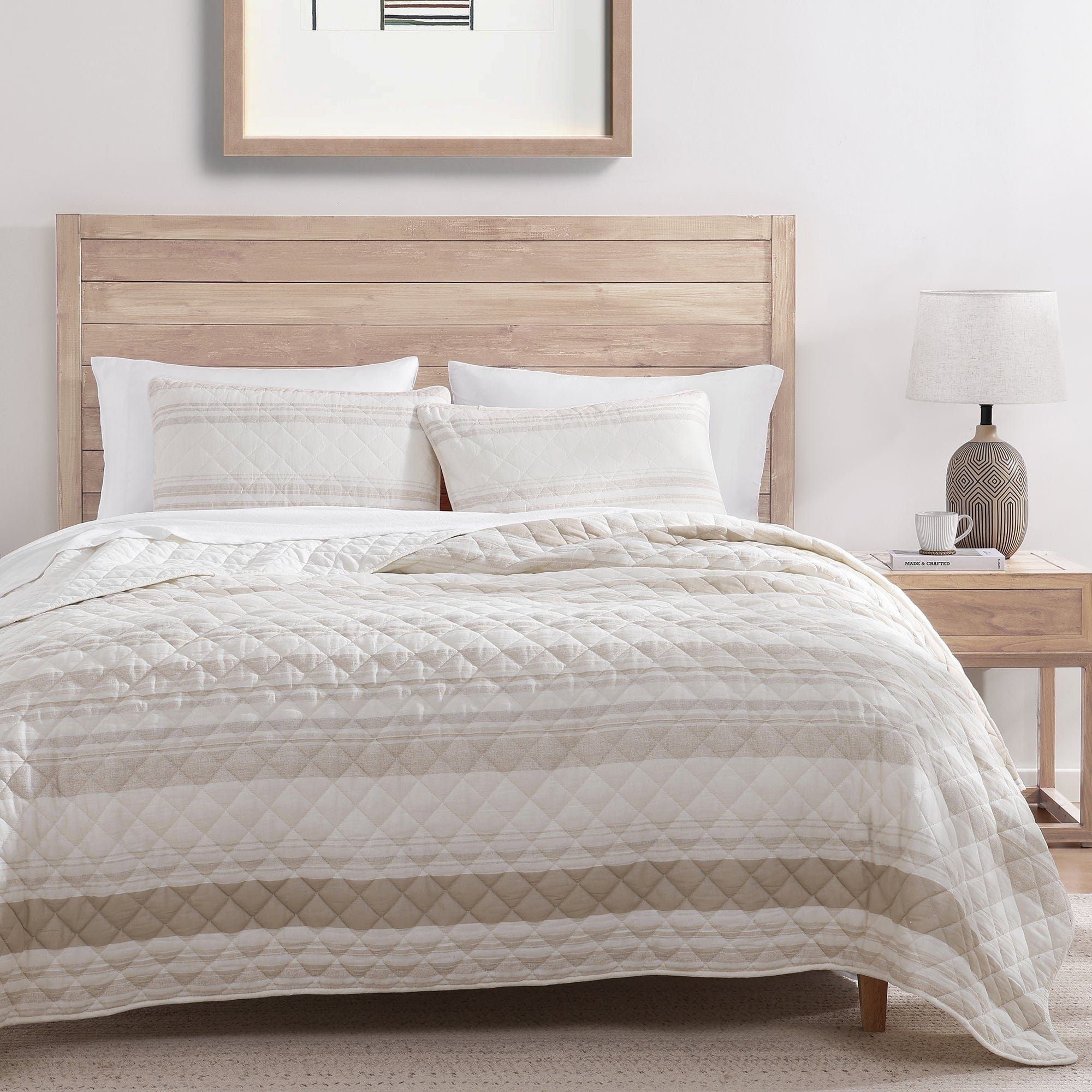 Mystic Stripe - King Cotton Gauze Quilt Set (Set of 3) - Taupe