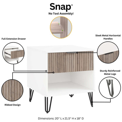 Dumbo - Fluted Nightstand With 1 Drawer - Gray / White