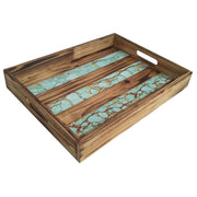 Wall Décor - Wooden Turquoise Inlay Tray 2 Per Carton - Turquoise / Brown