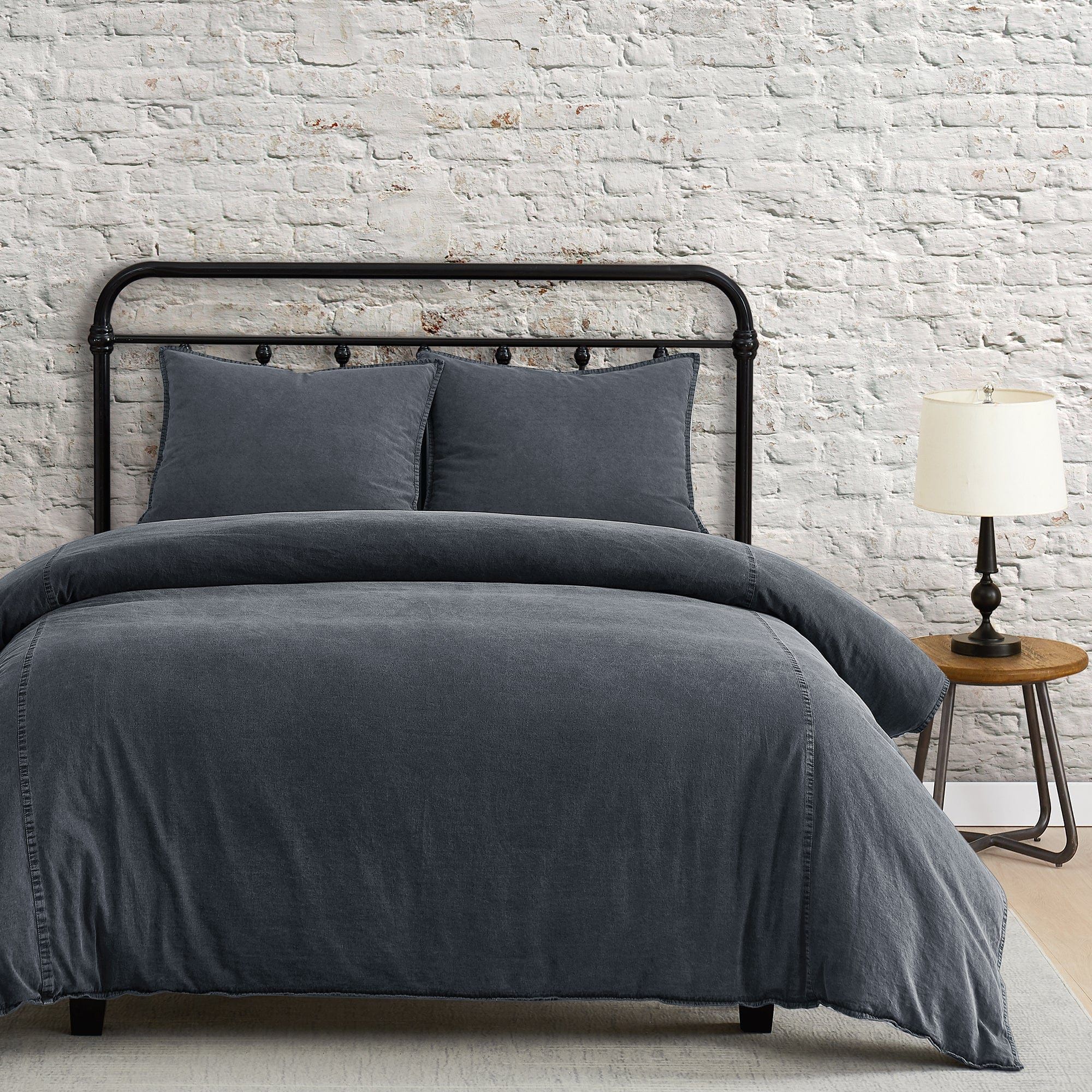 Cotton Canvas - King Stonewashed Duvet Cover Set (Set of 3) - Charcoal