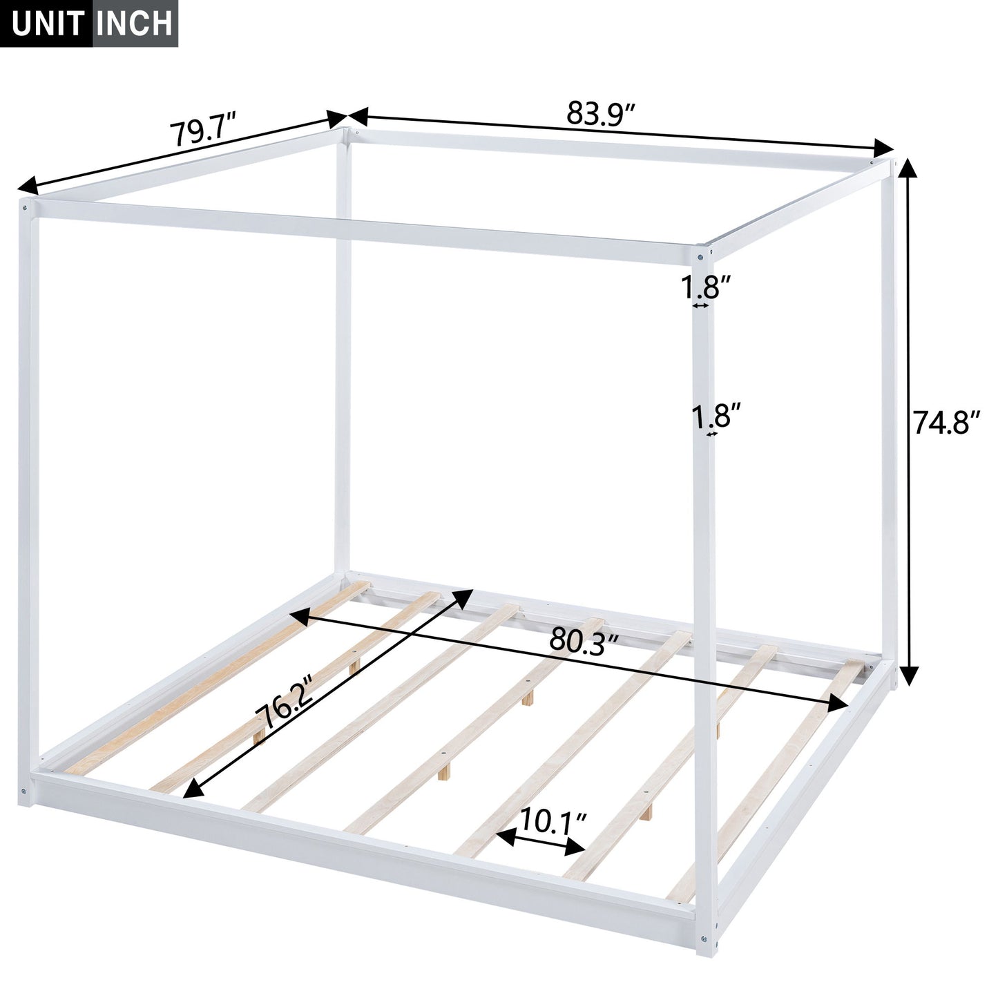 Wood Canopy Platform Bed With Support Legs And Airflow Slats
