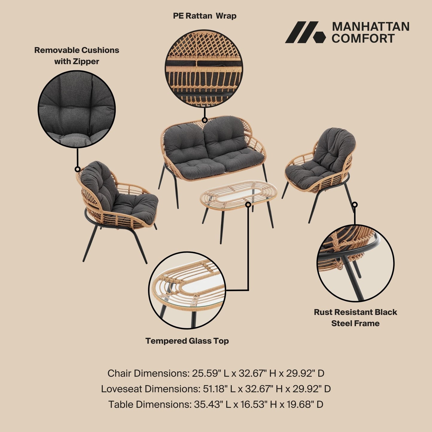 Pine - 4 Piece Outdoor Conversation Set