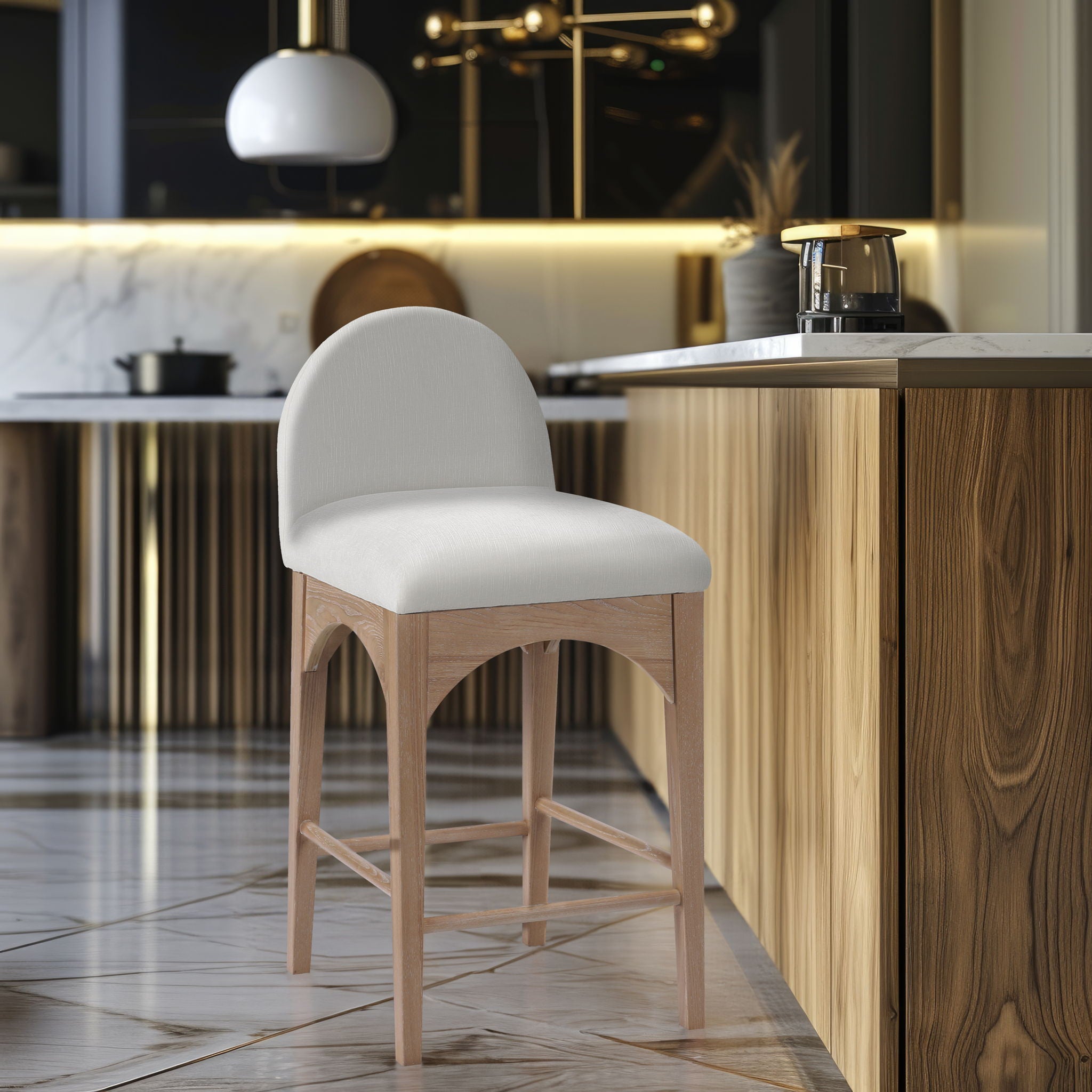 Waldorf - Chenille Stool With Natural Legs