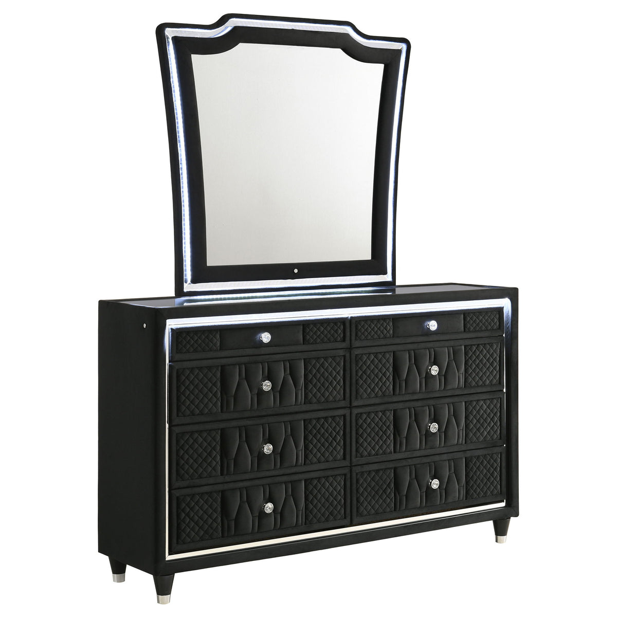 Mika - 8 Drawer LED Dresser With Mirror - Black