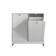 Tilted Laundry Hamper With Removable Basket, Hidden Storage Cabinet, Home Organizer For Bathroom - White