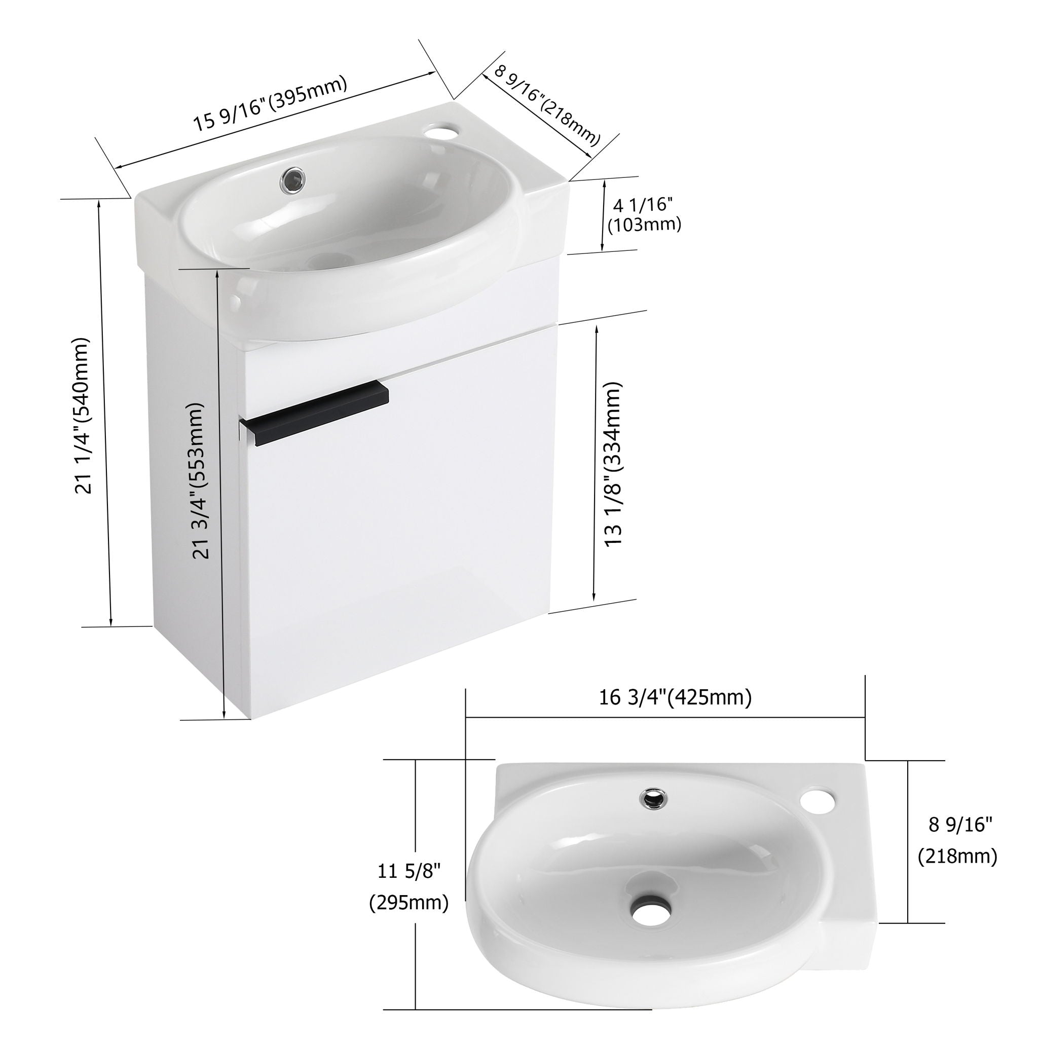 Soft Close Doors Bathroom Vanity With Sink, Compact Wall Mounted Design Basin