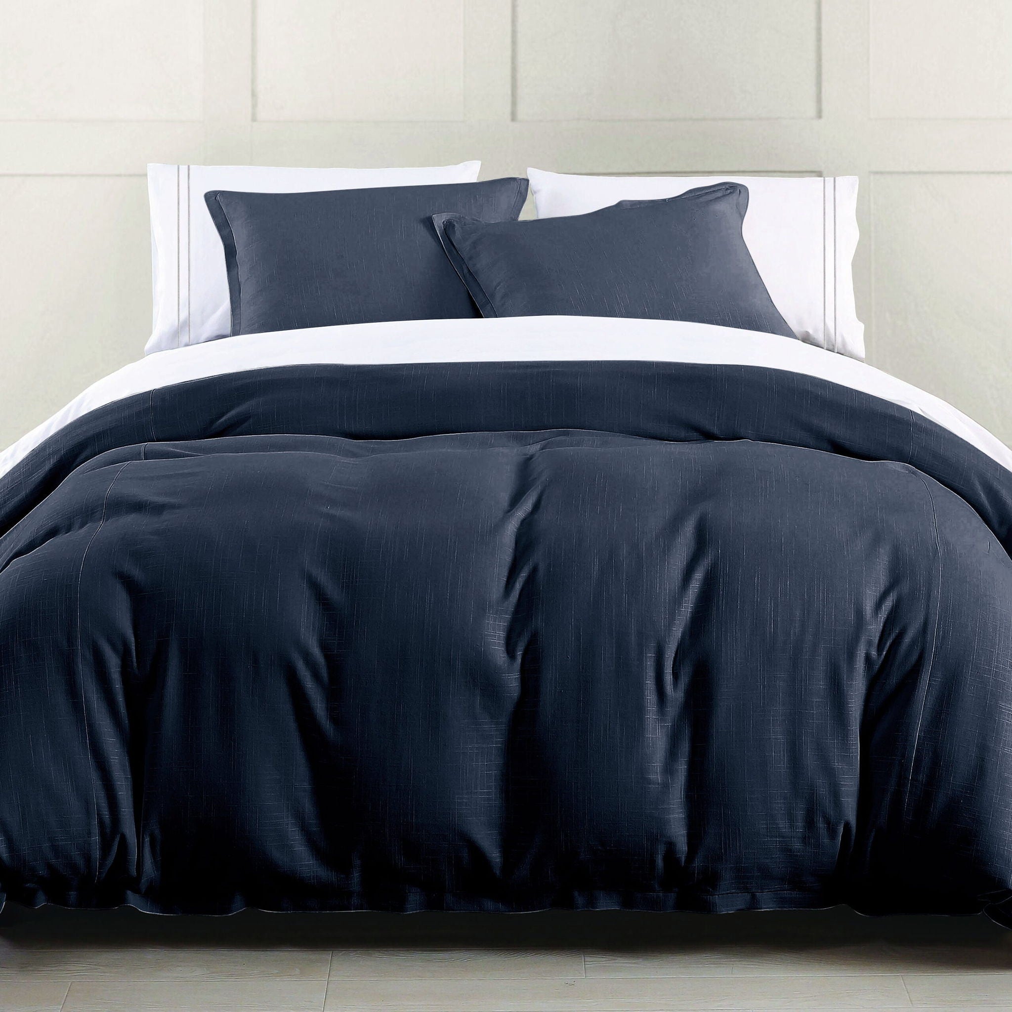 Hera - King Washed Linen Flange Duvet Cover - Navy