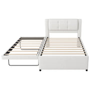 Upholstery Platform Bed With Trundle, Trundle Can Be Flat Or Erected