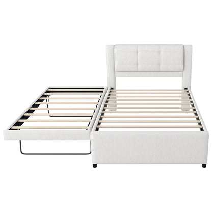 Upholstery Platform Bed With Trundle,Trundle Can Be Flat Or Erected