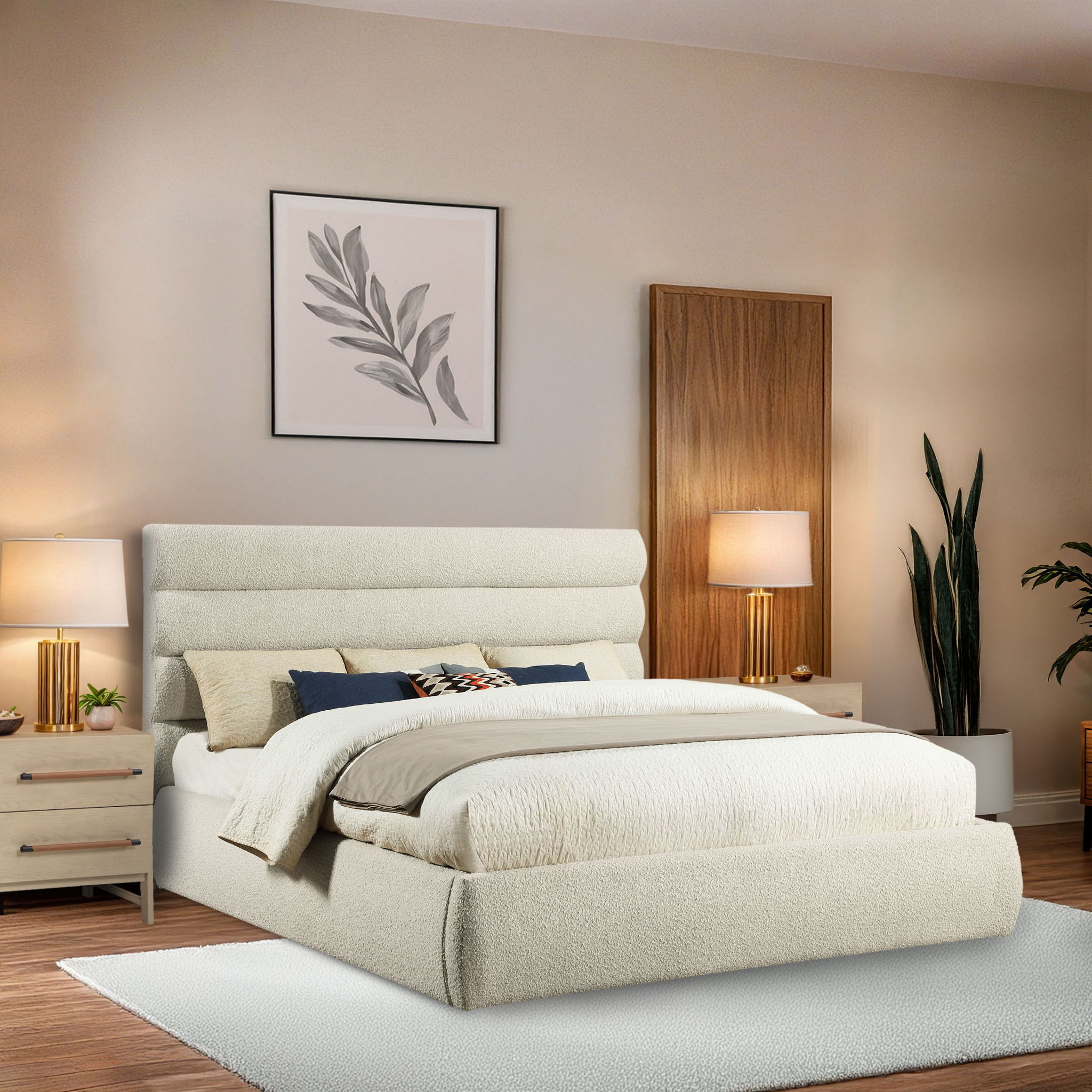 Adam - Boucle Fabric Bed With 52" Headboard