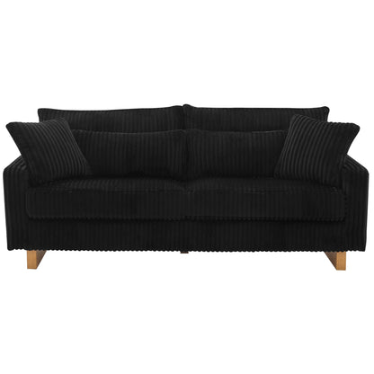 Modern Corduroy Loveseat Sofa With 4 Pillows