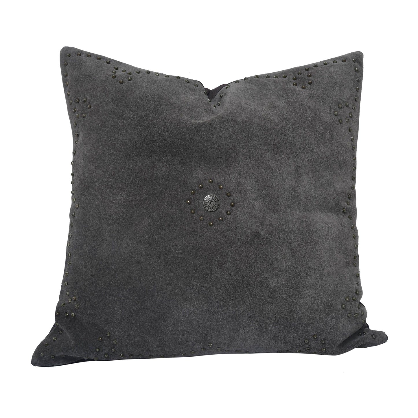 Western Suede Pillow - Western Suede Antique Silver Concho & Studded Pillow - Gray