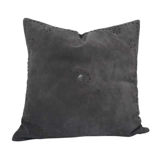 Western Suede Pillow - Western Suede Antique Silver Concho & Studded Pillow - Gray