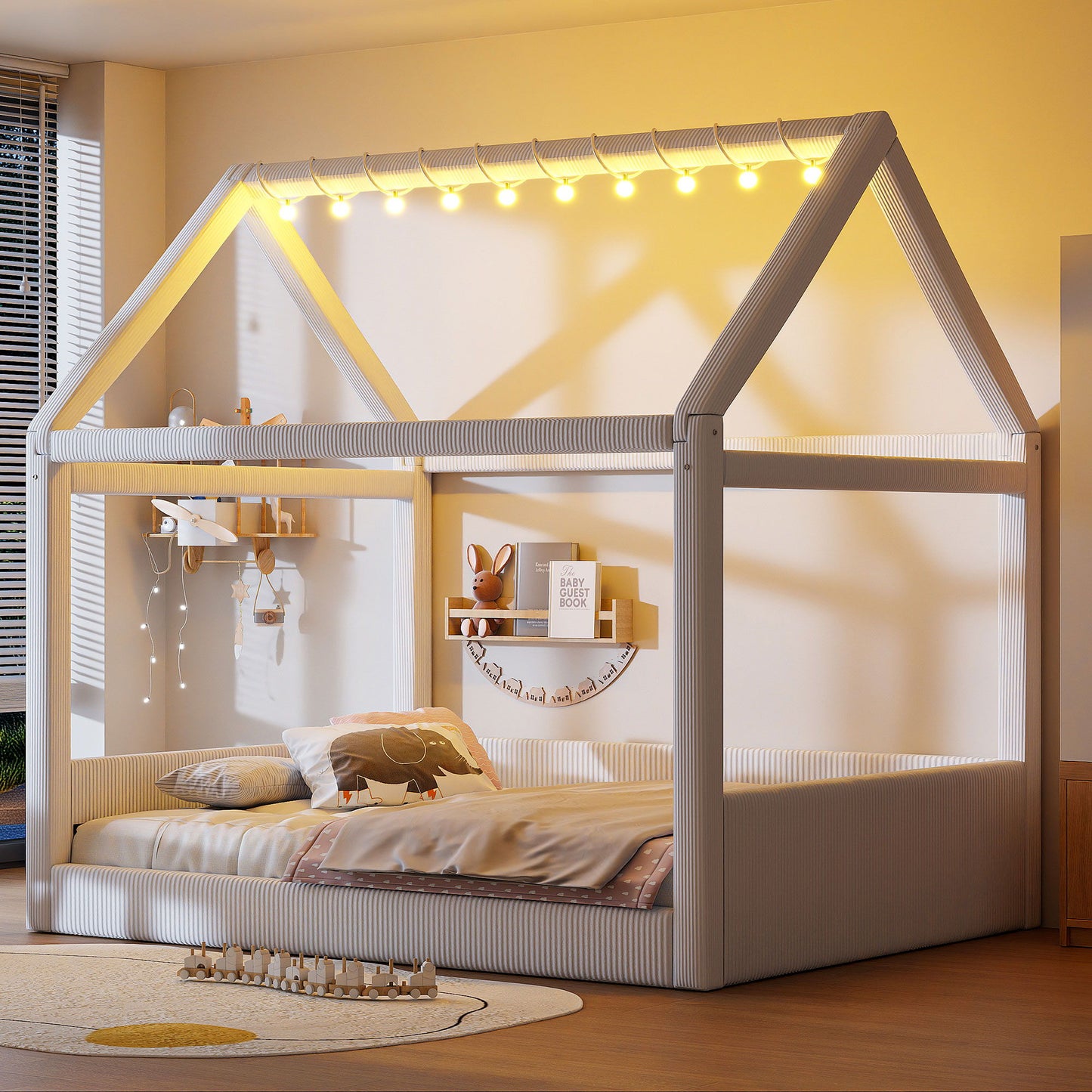 Upholstered House Style Daybed With LED Light Strips