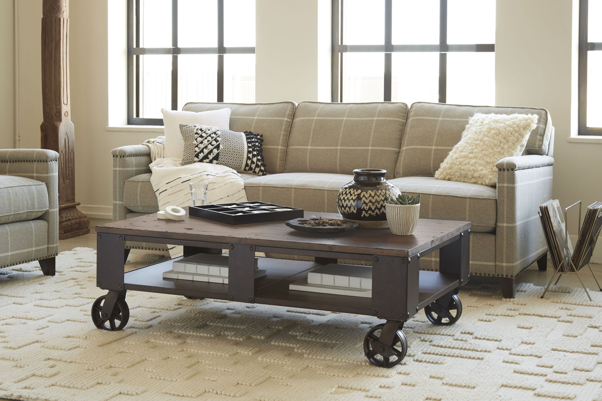Pinebrook Rectangular Cocktail Table with Braking Casters - Thumbnail 2