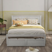 Full Size Platform Bed With Under Bed Drawers - White