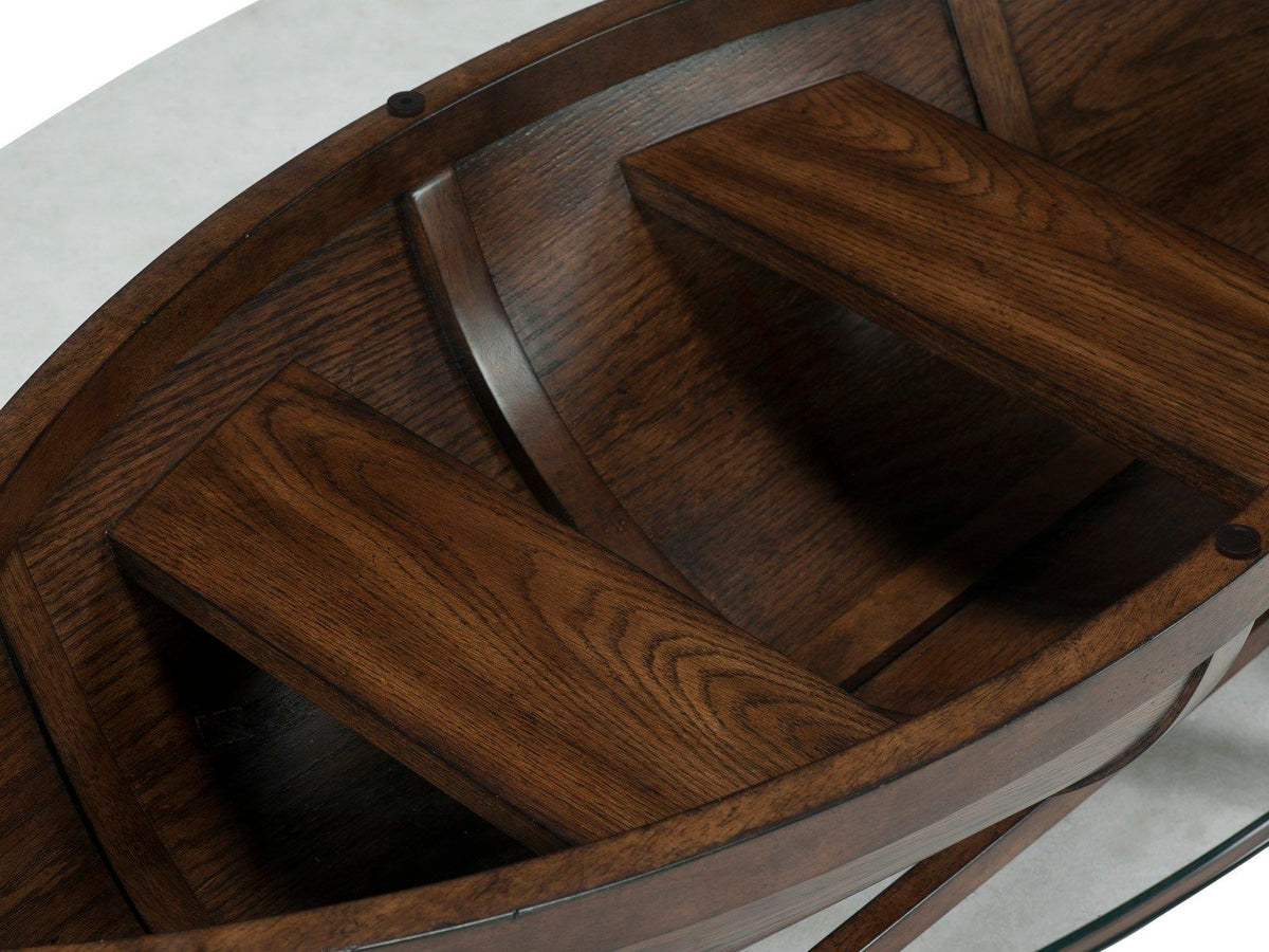 Beaufort - Oval Cocktail Table With Base And Glass Top - Dark Oak