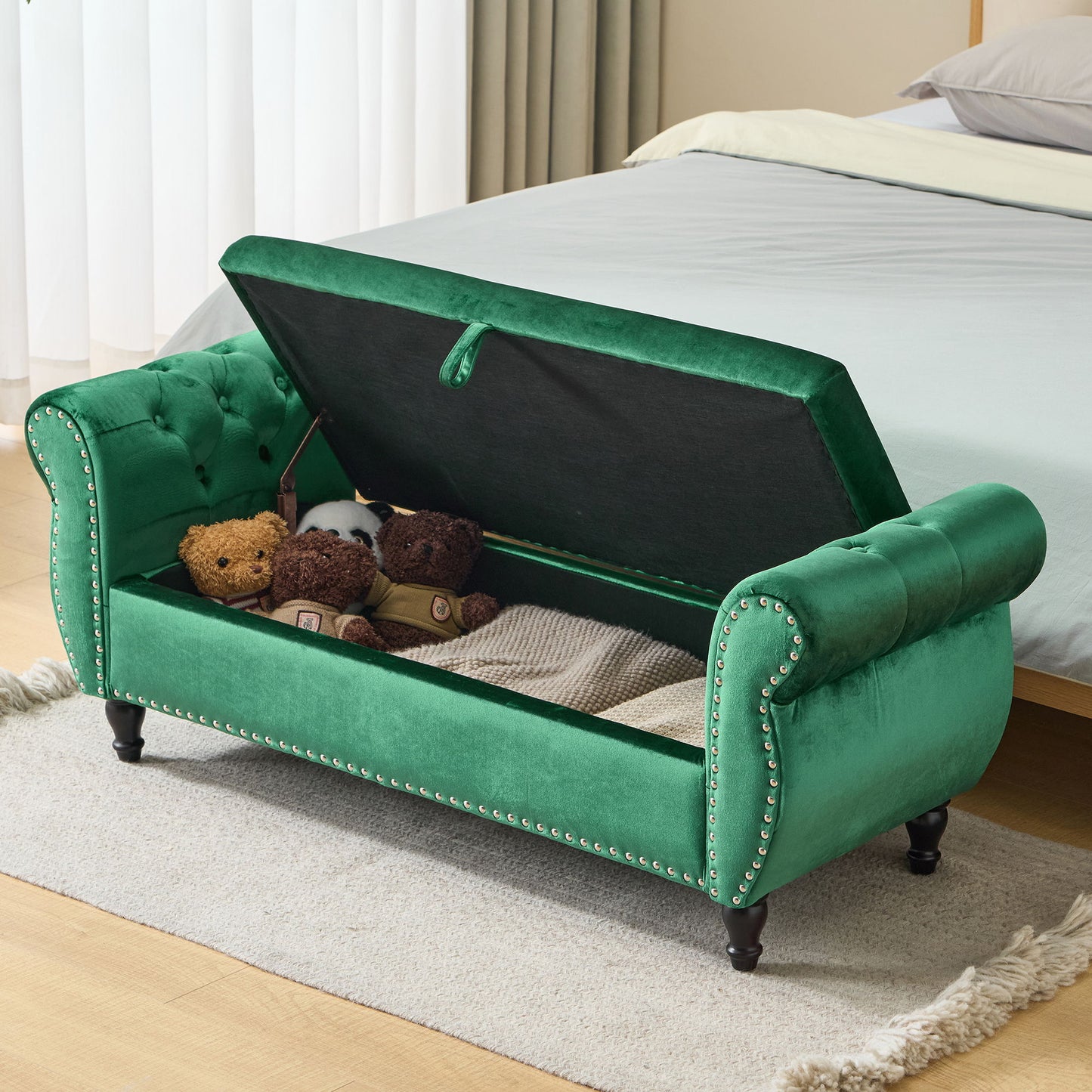 Luxurious Velvet Multifunctional Storage Ottoman Bench With Pillow