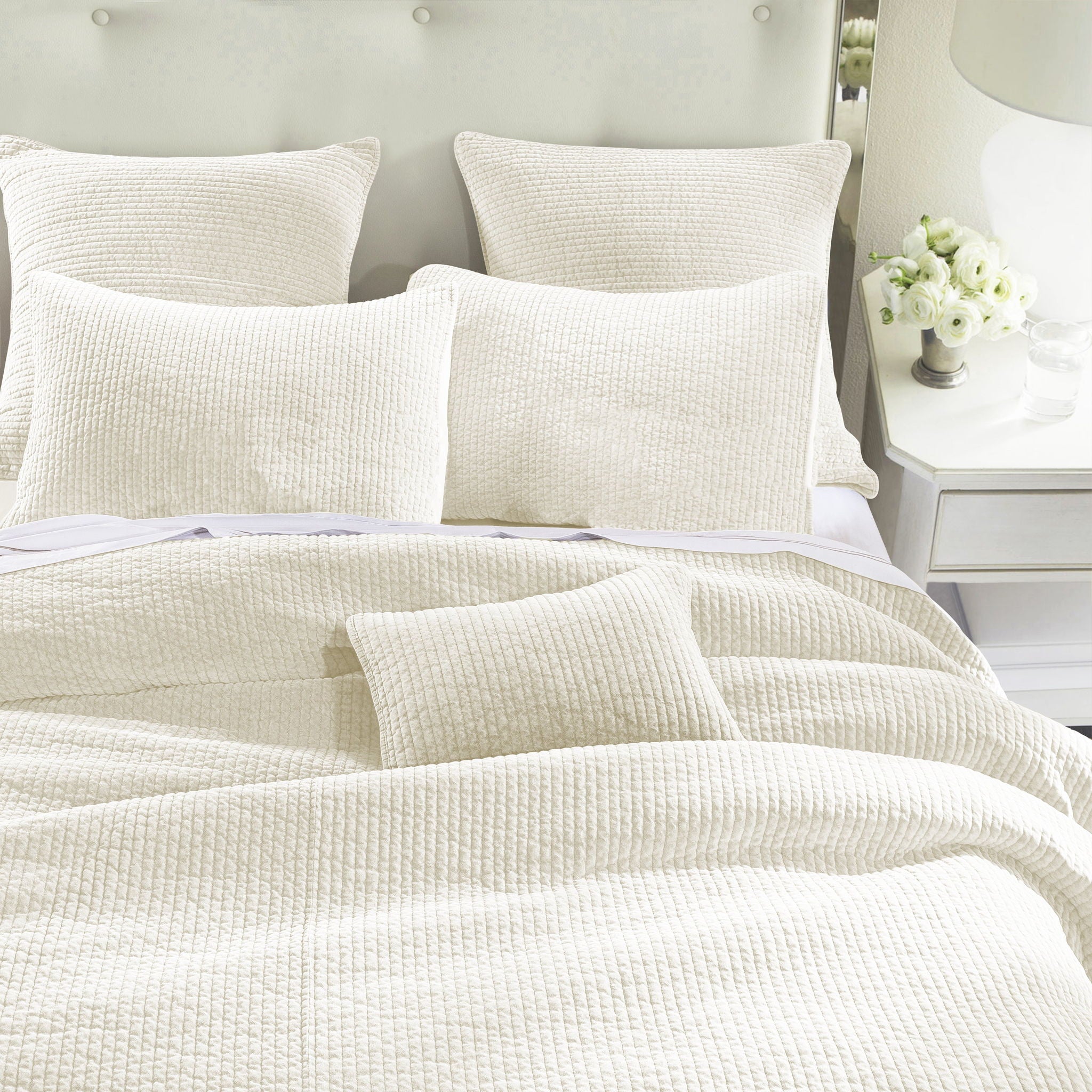 Stonewashed Cotton Velvet - King Quilt Set (Set of 3) - Vintage White