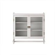 Vintage Double Door Wall Cabinet With Three Tiers Storage And Towel Rack - White Washed