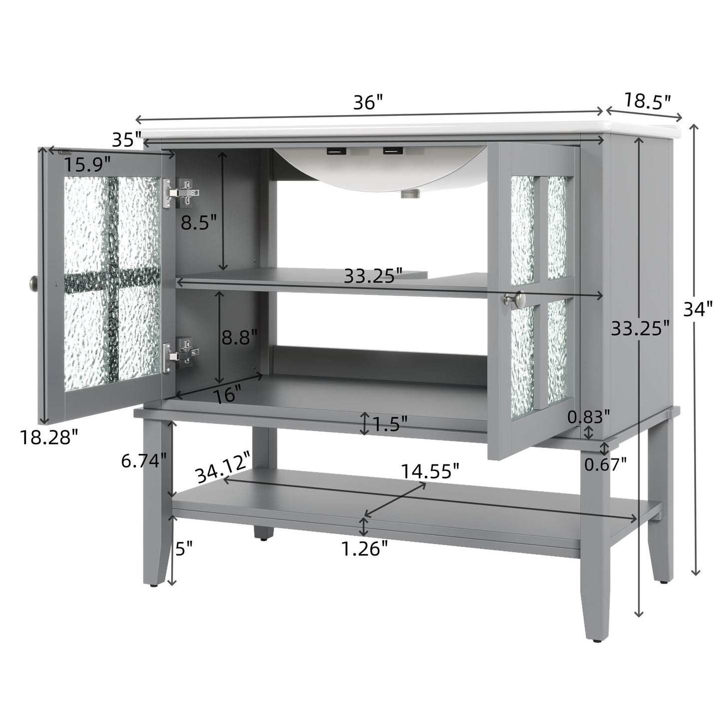 Bathroom Vanity With Ceramic Sink, Adjustable & Open Shelf