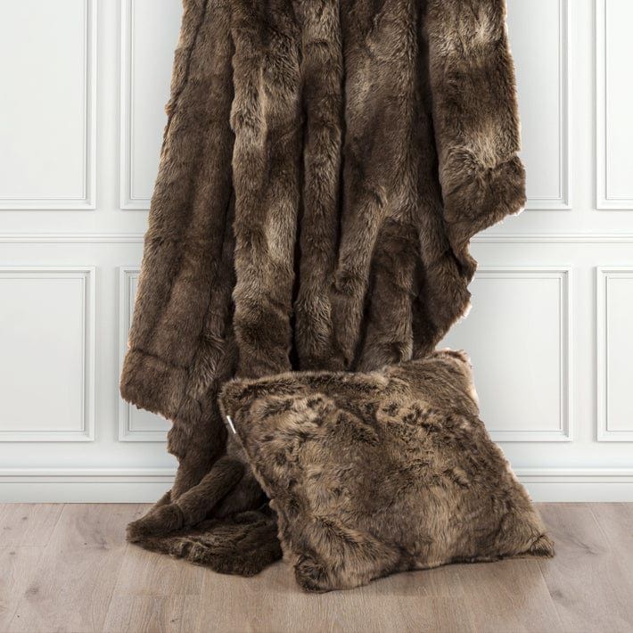 Wolf Fur - Faux Wolf Fur Oversized Throw Pillow - Brown