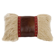 Ruidoso - Mongolian Fur Studded Leather Pillow - Cream / Brown / Red