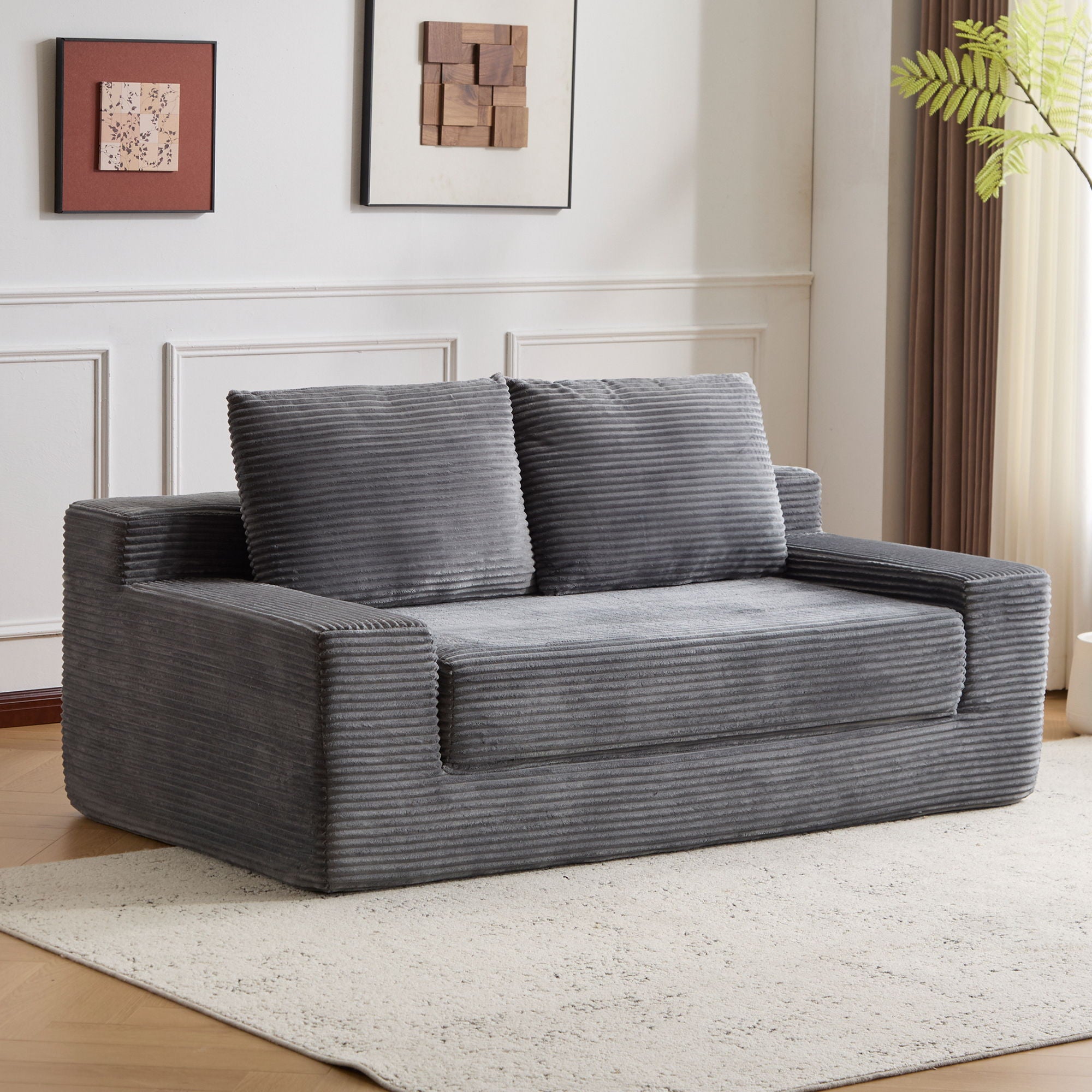 Comfortable Deep Seat Loveseat Sofa Bed, Reversible Cushion With Pillows