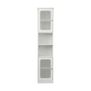 Tall Bathroom Cabinet With Adjustable Shelves, Louvered Door Floor Standing Storage Unit - White
