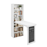 Folding Desk With Storage, Foldable Convertible Writing Table With Blackboard And Shelves For Home Office