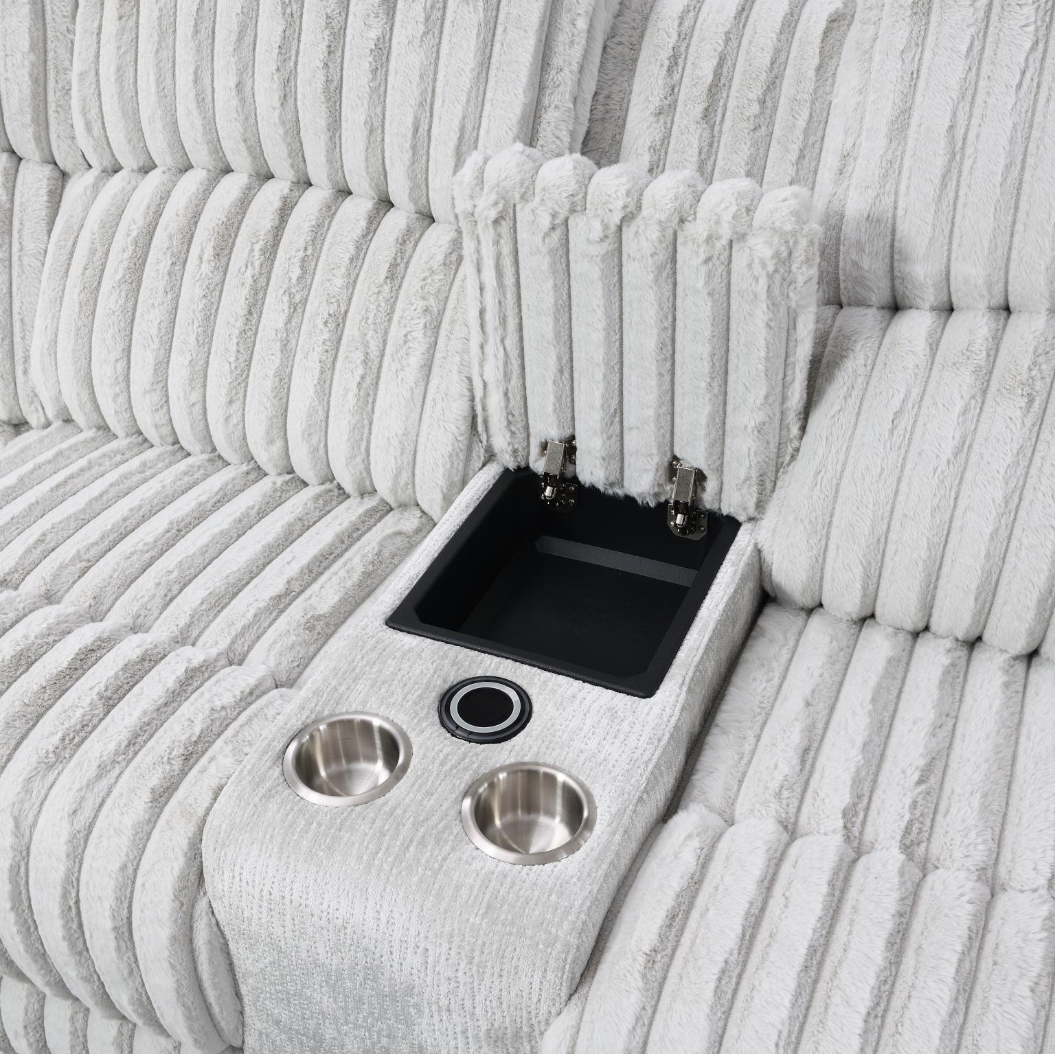 U61 - Corduroy Power 3 Piece Sectional With Bluetooth Speaker, And Wireless Charger - Gray