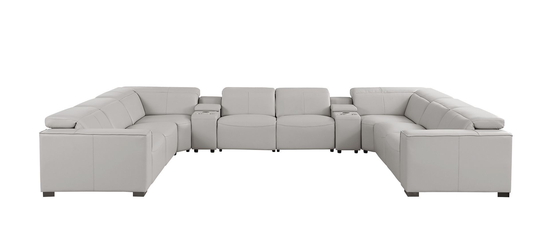 1208 - 10 Piece U Shaped Leather Sectional With 4 Power Recliners & Power Headrest