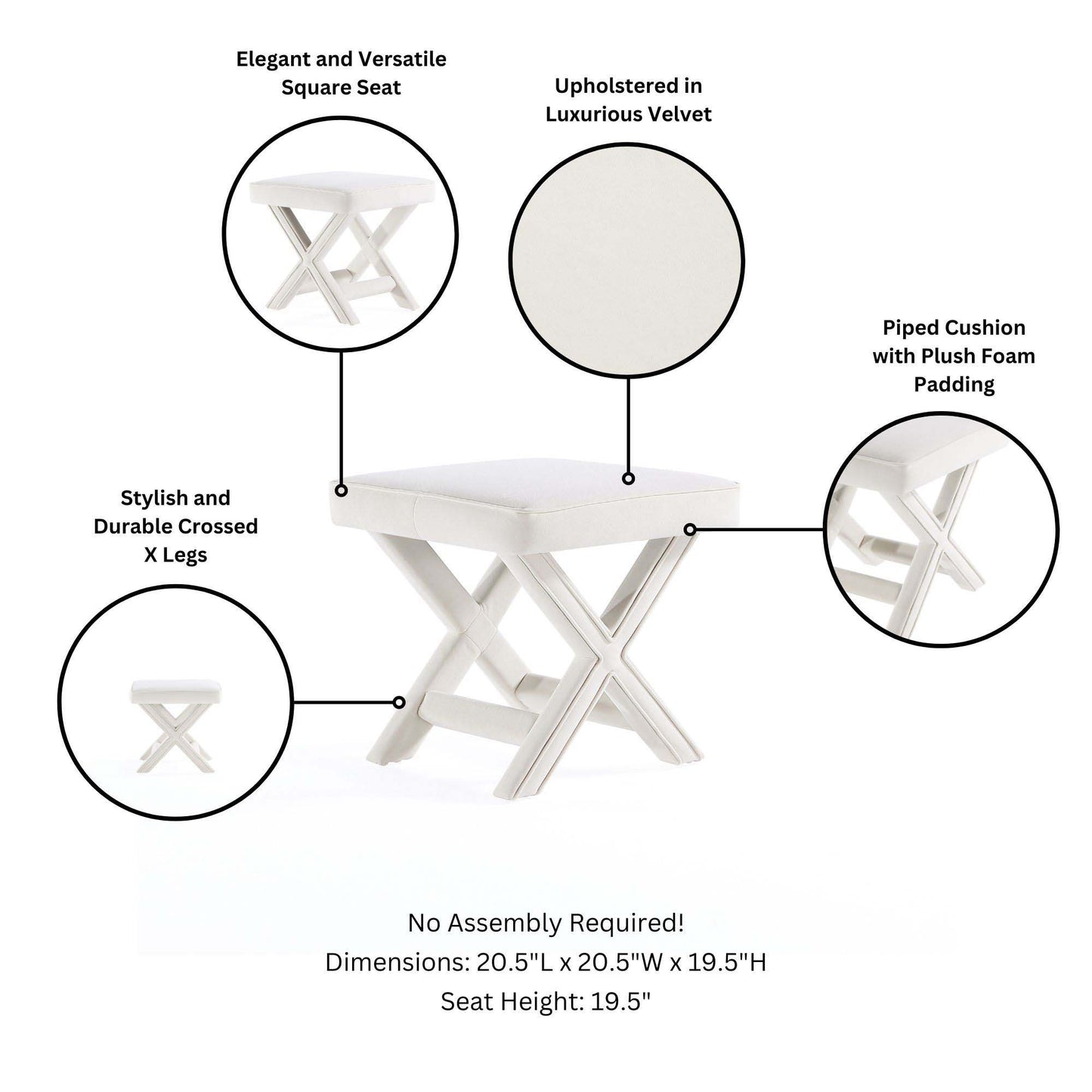 Abigail - Accent Bench With Piped Cushion