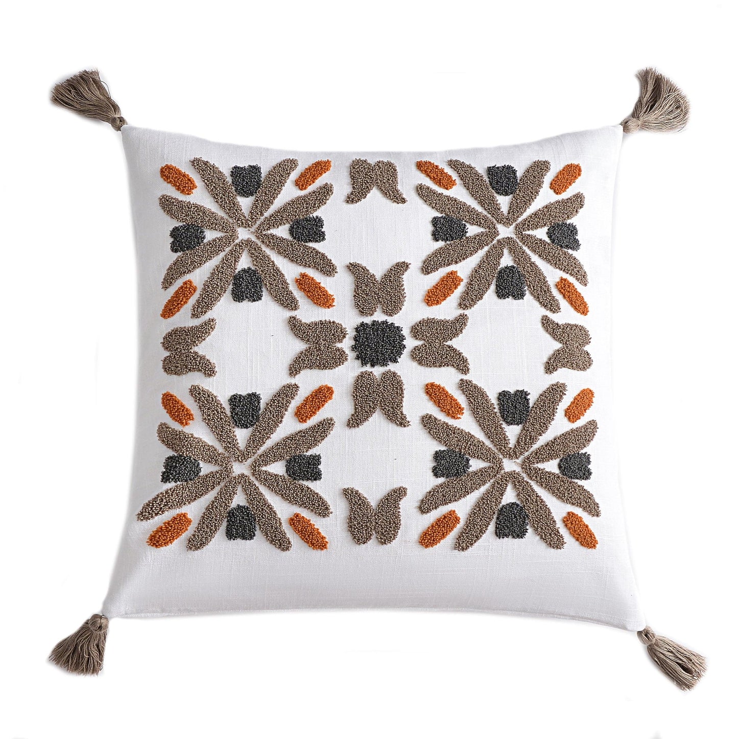 Abbie - Crewel Embroidery Pillow - White