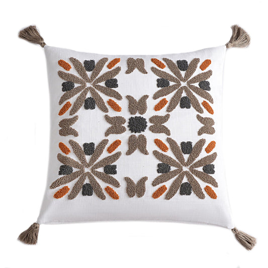 Abbie - Crewel Embroidery Pillow - White