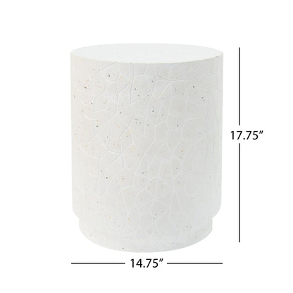 Outdoor Terrazzo Concrete Drum End Table, Living Room Accent Table - White Terrazzo
