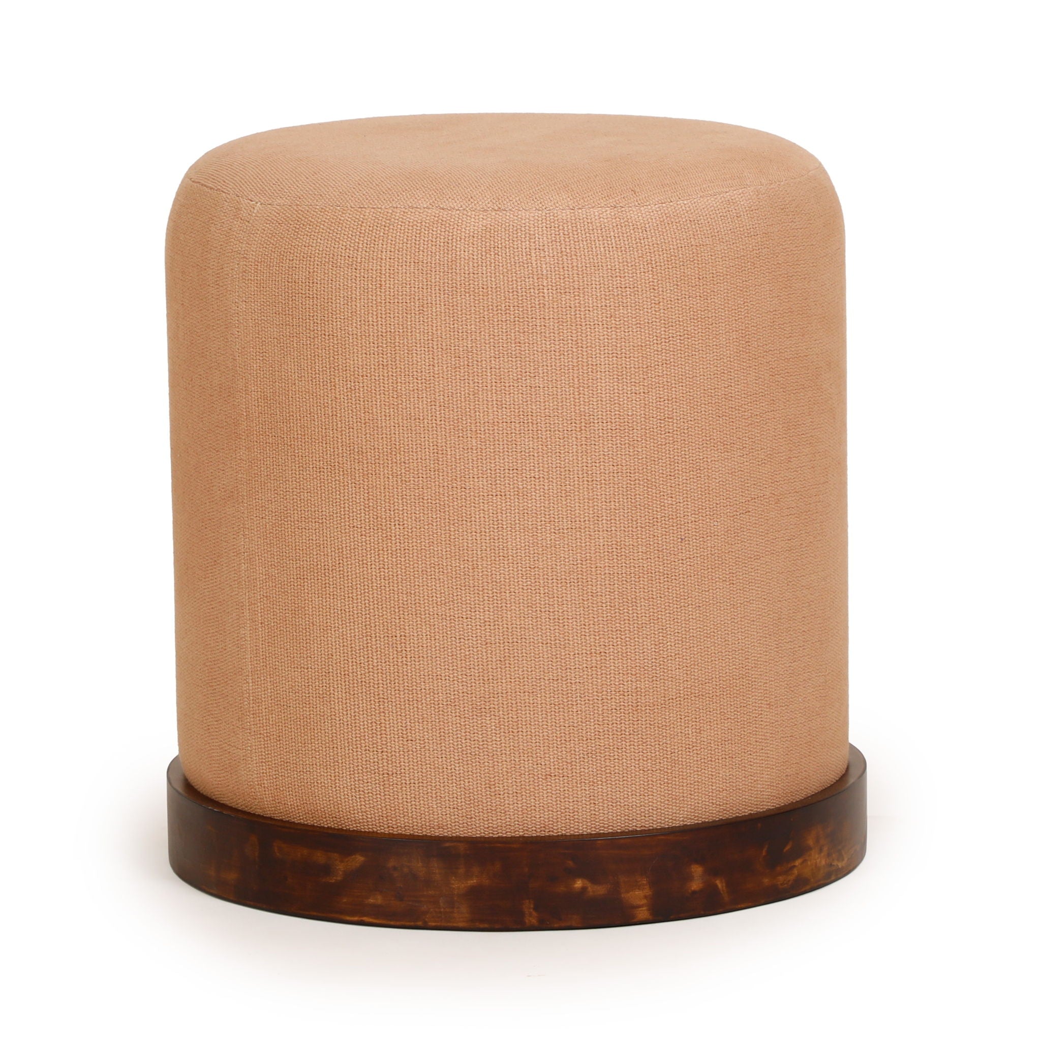 Como - Burl and Cotton Jute Designer Accent Stool - Peach