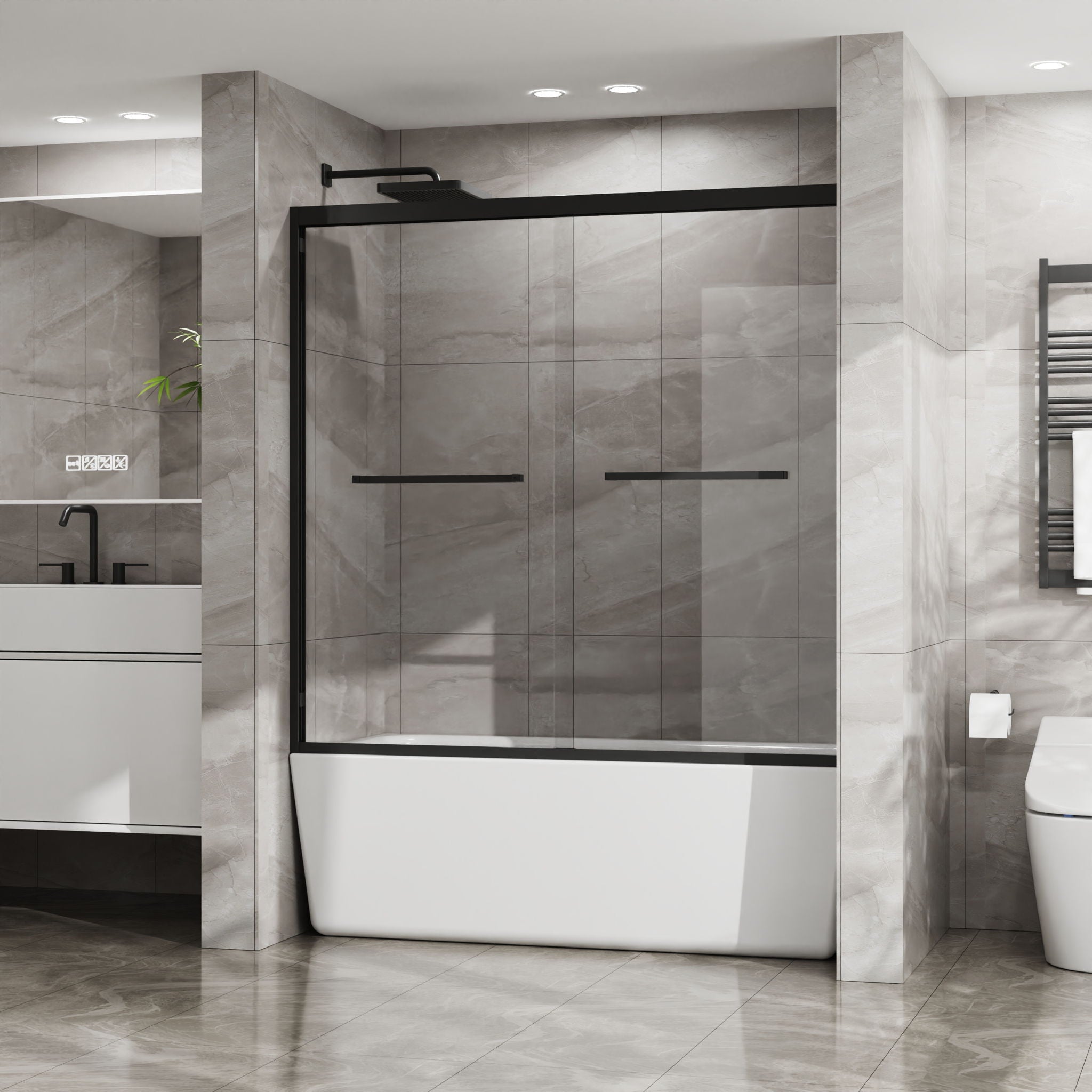 Goodyo - Double Sliding Bathtub Shower Door With Sgcc Clear Tempered Glass