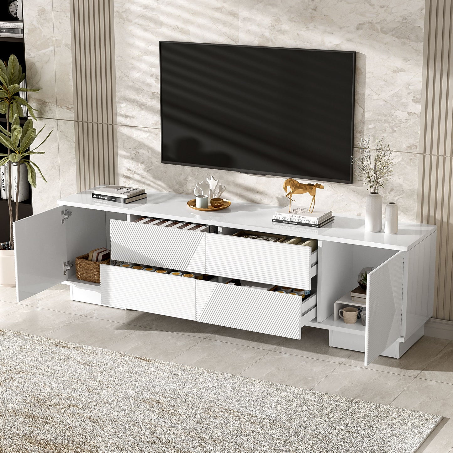 Modern TV Stand With Storage Cabinets, 4 Drawers