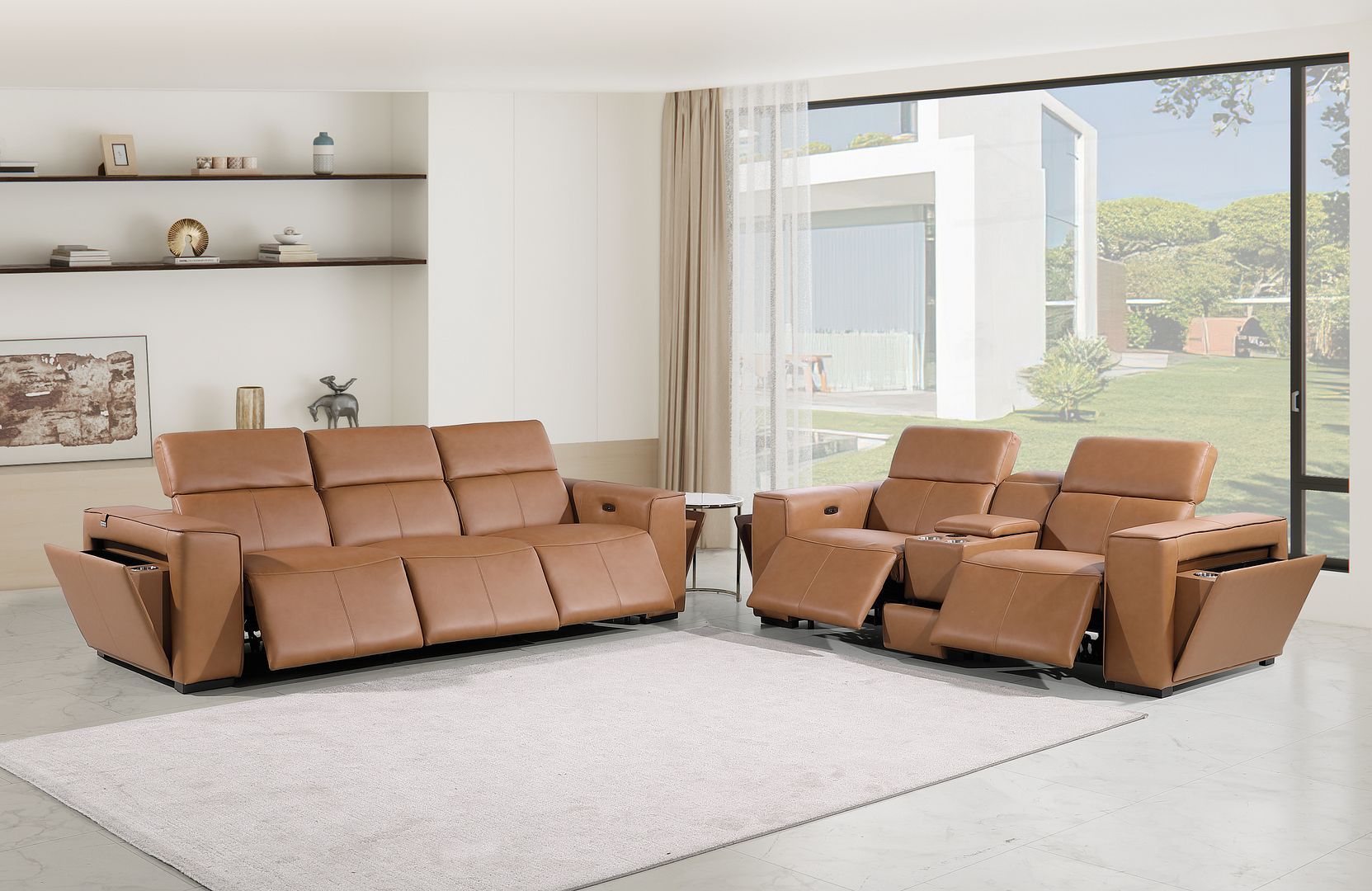 1224 - 6-Piece Modular Power Reclining Sofa And Console Loveseat Set In With 5 Power Recliners & Power Headrests