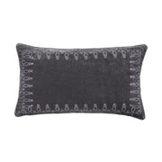 Stella - Faux Silk Velvet Embroidered Lumbar Pillow - Dark Slate