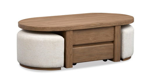 Hayden - Lift Top Storage Cocktail Table With Casters And Two Upholstered Stools - Golden Oat