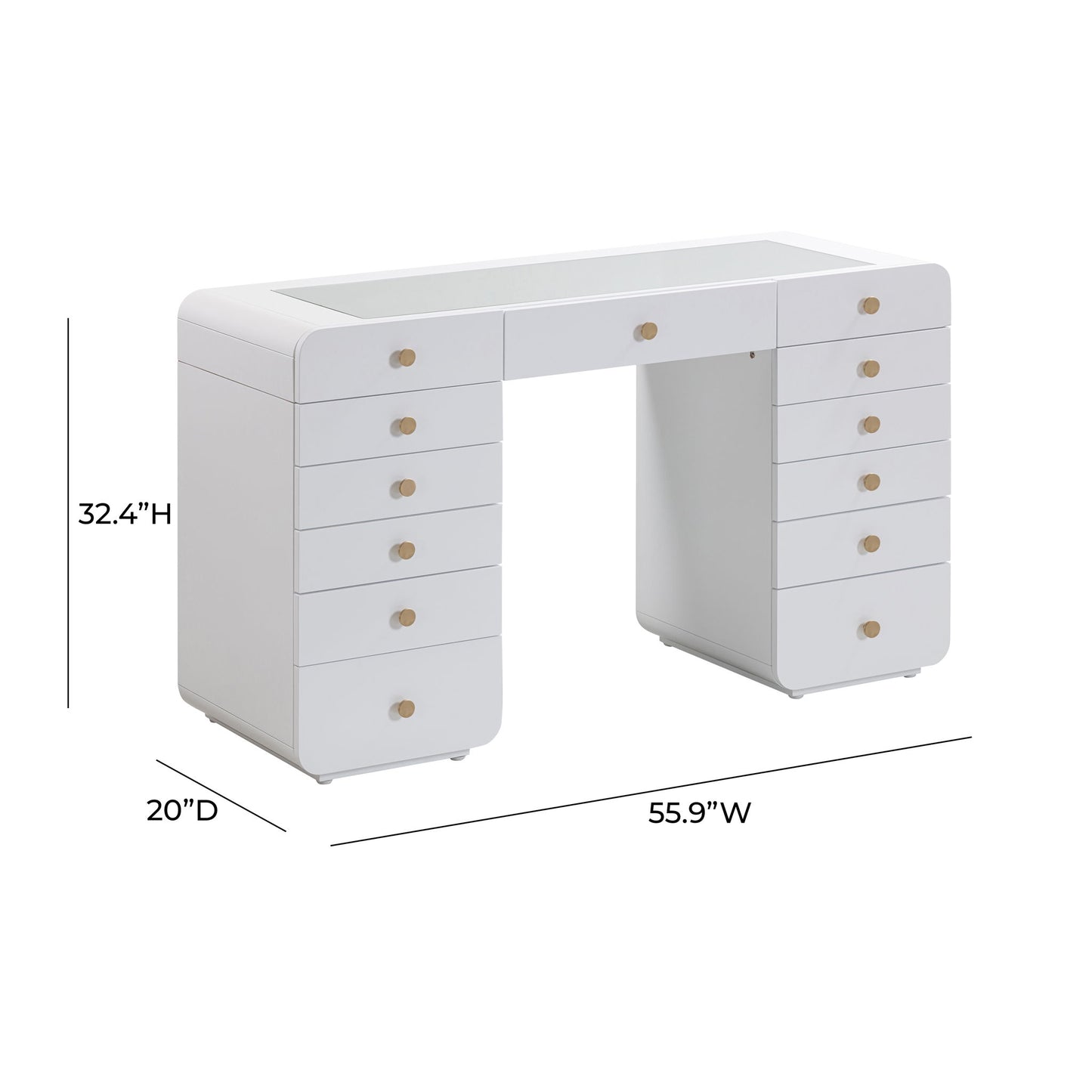 Hollywood - Desk With LED Panel Vanity Mirror - White